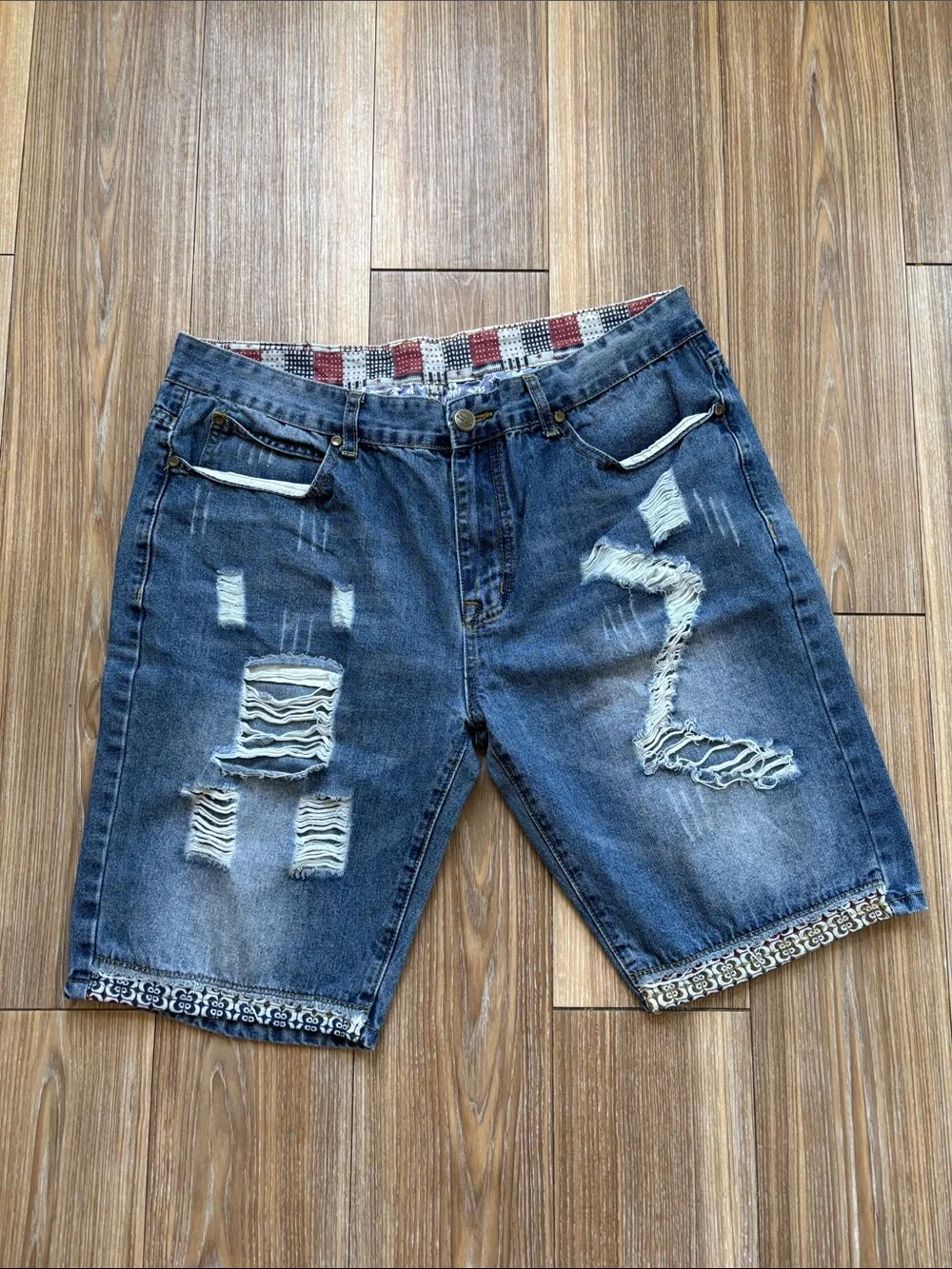 John Varvatos Distressed Dark Blue Denim Shorts
